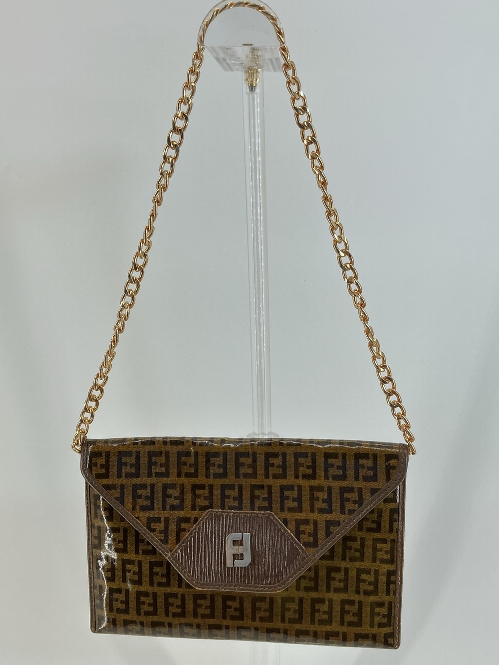 Vintage Fendi Zucchino FF Monogram Clutch w/ Chain Strap